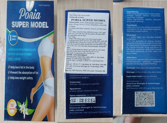 Phát hiện chất cấm Sibutramine trong sản phẩm giảm cân 'Poria super model'